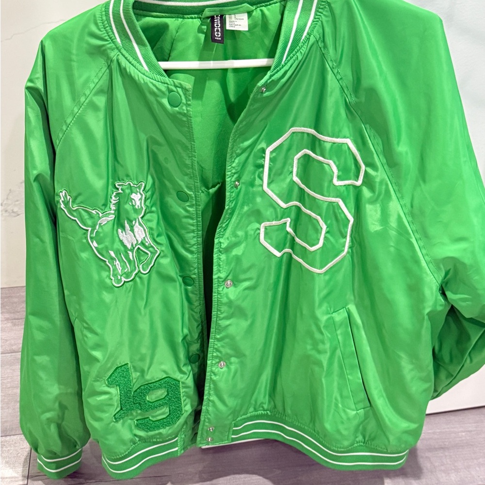 H&M Green Varsity Jacket with Embroidery